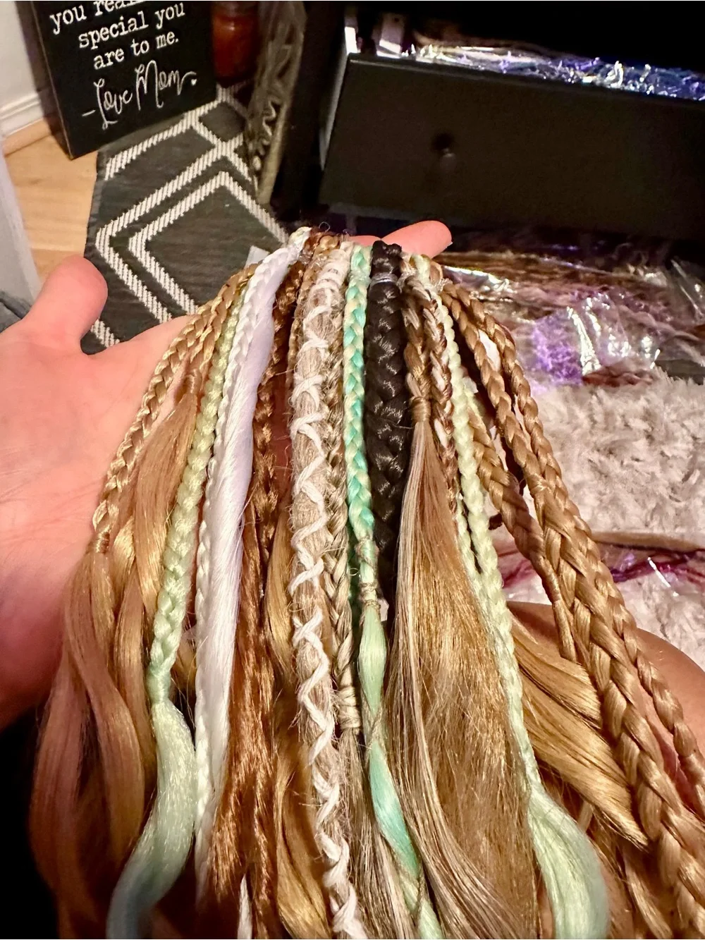 Mixed Braided Hair Extensions for Women - Blonde with Mint Accents